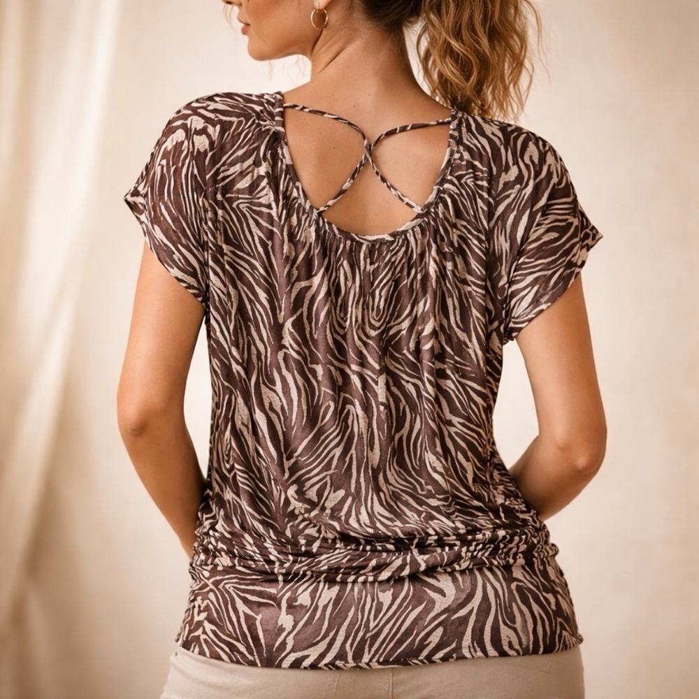 AGB Zebra Print Open-Back Top | XL | Brown & Neutral Animal Print